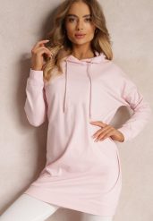 Różowa Bluza z Kapturem o Wydłużonym Fasonie Estera. Czerwone bluzy damskie Renee, na jesień, m, bez wzorów, z dzianiny, z kapturem. Za 89.99 zł.