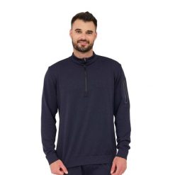 Bluza męska wełniana z krótkim ekspresem Brubeck OUTDOOR MERINO. Niebieskie bluzy męskie Brubeck, m, bez wzorów, z elastanu, bez kaptura. Za 299.00 zł.