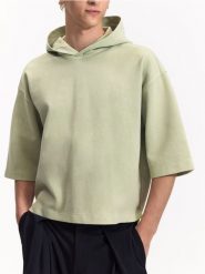 Bluza z krótkim rękawem - oliwkowy. Zielone bluzy męskie Reserved, l, bez wzorów, z bawełny, bez kaptura. Za 129.99 zł.