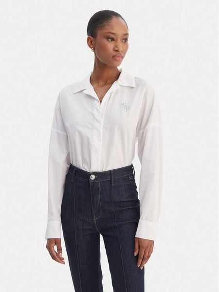 Guess Body W6RH61 WJ782 Biały Regular Fit. Białe bluzki damskie Guess, s, z aplikacjami, z syntetyku, bez kołnierzyka, bez ramiączek. Za 268.99 zł.