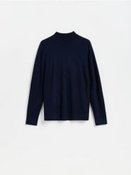 Gładki sweter z półgolfem - granatowy. Niebieskie swetry przez głowę męskie Reserved, l, bez wzorów, z dzianiny, bez kołnierzyka. Za 129.99 zł.
