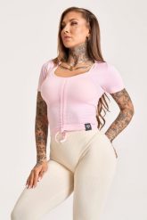Koszulka fitness damska Gym Glamour ściągany. Czerwone koszulki sportowe damskie GYM GLAMOUR, s, bez wzorów, z jeansu, bez kołnierzyka, bez ramiączek, na fitness i siłownię. Za 159.99 zł.