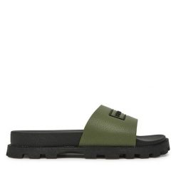 Klapki Hunter. Zielone klapki damskie Hunter, bez wzorów, bez obcasa. Za 129.99 zł.
