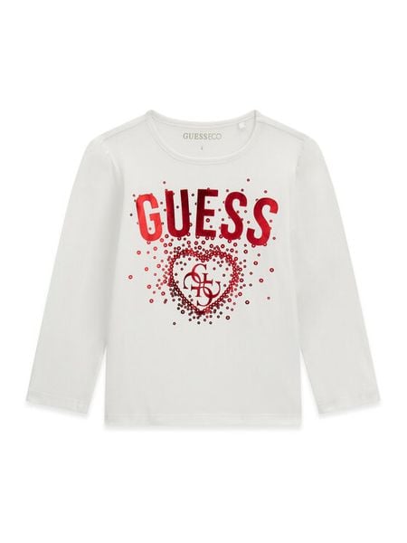 Guess Bluzka K6BI04 K5797 Biały Regular Fit. Białe bluzki dla dziewczynek Guess, z aplikacjami, bez ramiączek. Za 84.99 zł.