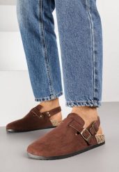 Brązowe Sandały na Korkowej Podeszwie z Paskami i Kwadratowymi Klamrami Acerrive. Brązowe sandały damskie Renee, bez wzorów, bez obcasa, na płaskiej podeszwie, bez zapięcia. Za 74.99 zł.