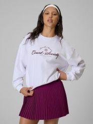 4F Bluza dresowa loose bez kaptura damska - biała M. Białe swetry damskie 4f, l, bez wzorów, z dresówki, bez kołnierzyka, bez ramiączek, bez kaptura. Za 149.99 zł.