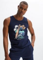 Tank top z czystej bawełny organicznej (2 szt.). Niebieskie t-shirty męskie bonprix, na lato, m, bez wzorów, z bawełny, bez kołnierzyka. Za 84.99 zł.