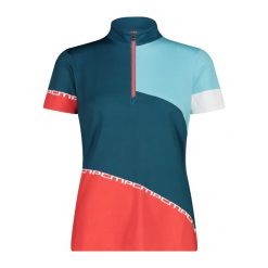 Damska koszulka z półgolfem CMP. Niebieskie koszulki sportowe damskie CMP, bez wzorów, rowerowe. Za 257.50 zł.