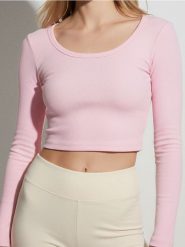 Bawełniana bluzka z długim rękawem - begonia. Bluzki damskie Sinsay, l, bez wzorów, z bawełny, bez kołnierzyka, bez ramiączek. Za 19.99 zł.