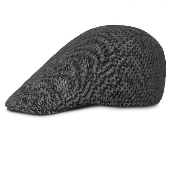 Jesienno-Zimowy Kaszkiet z Dodatkiem Wełny - Pako Jeans - Grafit w Jodełkę. Szare czapki i kapelusze męskie Pako Jeans, na jesień, bez wzorów, z jeansu. Za 49.00 zł.