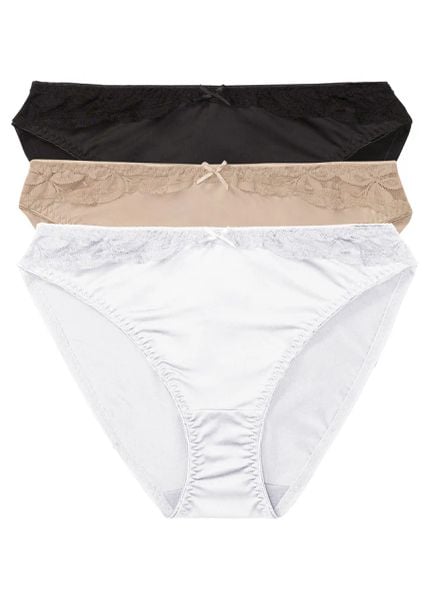 Figi z koronką (3 pary). Czarne figi damskie bonprix, z aplikacjami, z koronki. Za 69.99 zł.