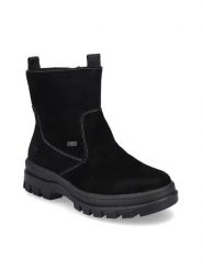 Rieker Botki X8250-00 Czarny. Czarne botki damskie Rieker, ze skóry, bez obcasa, na płaskiej podeszwie, bez zapięcia. Za 349.99 zł.