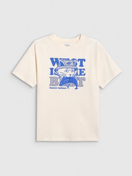 4F T-shirt loose z nadrukiem chłopięcy - biały 122 (6-7 lat). Białe t-shirty dla chłopców 4f, bez wzorów, z bawełny, bez ramiączek. Za 39.99 zł.