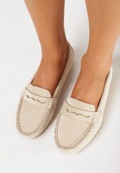 Beżowe Mokasyny z Imitacji Zamszu na Płaskiej Podeszwie Sallevia. Brązowe mokasyny damskie Born2be, eleganckie. Za 64.99 zł.