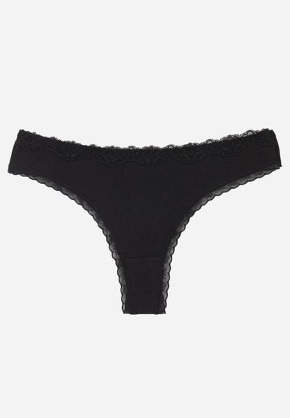 Czarne Majtki z Bawełną Typu Stringi Ozdobione Koronką Cirilise. Czarne stringi damskie Born2be, l, bez wzorów, z bawełny. Za 6.99 zł.