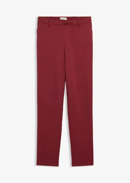 Spodnie chino z mieszanki wiskozy. Czerwone spodnie materiałowe damskie bonprix, bez wzorów, z wiskozy. Za 54.99 zł.