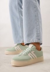 Zielone Sneakersy Kultowe Tenisówki na Platformie Hlalna. Zielone trampki i tenisówki damskie Born2be, bez wzorów, z jeansu, bez zapięcia. Za 99.99 zł.