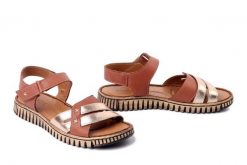 KOCH 030.113.1608 brązowo-złoty, sandały damskie. Brązowe sandały damskie KOCH, bez wzorów, ze skóry, bez obcasa, bez zapięcia. Za 239.90 zł.