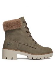 Rieker Trzewiki X5718-52 Khaki. Brązowe botki damskie Rieker, ze skóry, bez obcasa, na słupku, bez zapięcia. Za 309.99 zł.