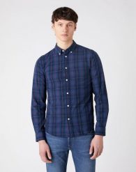WRANGLER LS 1 PKT BUTTON DOWN MĘSKA KOSZULA MATERIAŁOWA DARK BLUE TEAL W5F34MB16 112130122. Niebieskie koszule męskie Wrangler, m, bez wzorów, z materiału, bez kołnierzyka, bez ramiączek. Za 129.99 zł.