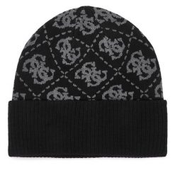Czapka Guess. Czarne czapki i kapelusze damskie Guess, na zimę, z aplikacjami. Za 194.99 zł.