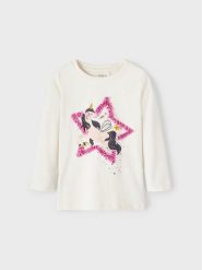 NAME IT Bluzka 13221682 Écru Regular Fit. T-shirty i topy dla dziewczynek Name it, bez wzorów, z bawełny, bez ramiączek. Za 59.99 zł.