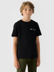 4F T-shirt regular z nadrukiem chłopięcy - czarny 122 (6-7 lat). Czarne t-shirty dla chłopców 4f, bez wzorów, z bawełny, bez ramiączek. W wyprzedaży za 19.99 zł.