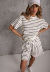 Czarno-Białe Casualowe Szorty High Waist w Prążki z Bawełnianej Tkaniny Lennliss. Białe szorty damskie Renee, na lato, l, bez wzorów, z bawełny, casualowe, z podwyższonym stanem. Za 59.99 zł.