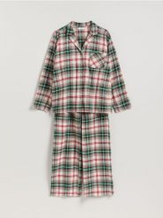 Flanelowa piżama w kratkę - zielony. Zielone piżamy damskie Reserved, l, bez wzorów, z bawełny, bez ramiączek. Za 149.99 zł.