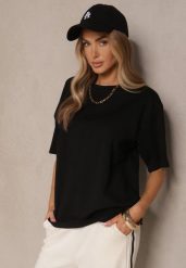 Czarny Basicowy T-shirt z Bawełny Meranissea. Czarne bluzki damskie Renee, bez wzorów, z bawełny, bez kołnierzyka. Za 49.99 zł.