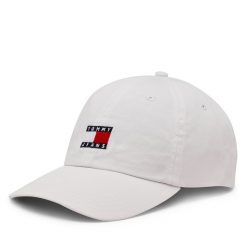 Czapka z daszkiem Tommy Jeans. Białe czapki i kapelusze damskie Tommy Jeans, bez wzorów, z jeansu. Za 119.99 zł.