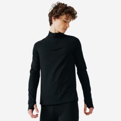 Koszulka do biegania z długim rękawem męska Kiprun Run 100 Warm ocieplana. Czarne bluzy męskie KALENJI, l, bez wzorów, z elastanu, bez kaptura. Za 59.99 zł.