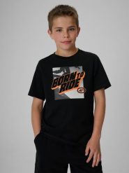 4F T-shirt regular z nadrukiem chłopięcy - czarny 152 (11-12 lat). Czarne t-shirty dla chłopców 4f, bez wzorów, z bawełny, bez ramiączek. Za 49.99 zł.