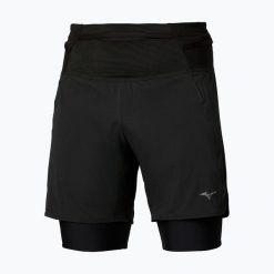 Spodenki do biegania męskie Mizuno Trail Multipocket 2in1. Czarne krótkie spodenki sportowe męskie Mizuno, m, bez wzorów, do biegania. Za 369.99 zł.