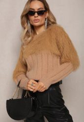 Brązowy Puchaty Sweter o Klasycznym Fasonie Fruve. Brązowe swetry damskie Renee, bez wzorów, z wiskozy, casualowe, bez kołnierzyka, bez ramiączek, bez kaptura. Za 74.99 zł.