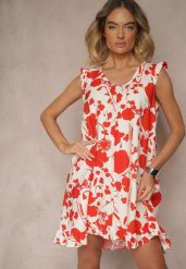 Czerwona Sukienka z Lnem o Pudełkowym Kroju Bez Rękawów z Cyrkoniami Nidellis. Czerwone sukienki damskie Renee, na co dzień, l, bez wzorów, z jeansu, eleganckie, bez kołnierzyka, bez ramiączek, mini. Za 49.99 zł.