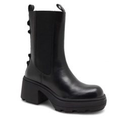Botki Badura. Czarne botki damskie Badura, bez obcasa, na słupku, bez zapięcia. Za 329.99 zł.