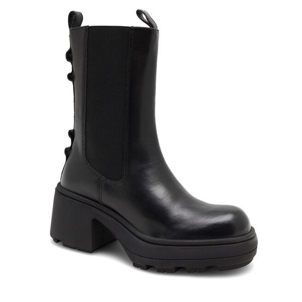 Botki Badura. Czarne botki damskie Badura, bez obcasa, na słupku, bez zapięcia. Za 329.99 zł.
