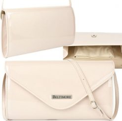 Beltimore Ecru lakierowana damska torebka wieczorowa kopertówka BELTIMORE M78. Kopertówki damskie Beltimore, bez wzorów, z lakierowanej skóry, wizytowe, lakierowane, bez dodatków. Za 81.39 zł.