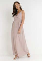 Beżowa Sukienka Cadole. Brązowe sukienki damskie Born2be, m, bez wzorów, z bawełny, wakacyjne, bez kołnierzyka, bez ramiączek, maxi, kopertowe. Za 74.99 zł.