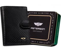 Portfel skórzany Peterson czarny PTN 333Z-CA-6600 BLACK. Czarne portfele męskie Peterson, bez wzorów, ze skóry. Za 105.99 zł.
