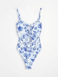 Jednoczęściowy strój kąpielowy z motywem morskim - wielobarwny. Zielone kostiumy jednoczęściowe damskie Sinsay, l, bez wzorów. Za 59.99 zł.