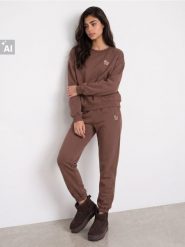 Bluza crewneck z bawełną i ozdobną aplikacją - brązowy. Brązowe bluzy damskie Sinsay, l, z aplikacjami, z bawełny, bez kaptura. Za 39.99 zł.