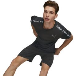 Koszulka fitness męska PUMA Fit Taped. Czarne koszulki sportowe męskie Puma, m, bez wzorów, bez kołnierzyka, bez ramiączek, na fitness i siłownię. Za 190.00 zł.