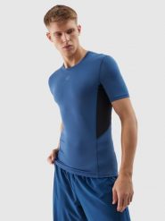 4F Koszulka treningowa slim z materiałów z recyklingu męska - granatowa XXL. Niebieskie koszulki sportowe męskie 4f, m, bez wzorów, z dzianiny, klasyczne, bez kołnierzyka. W wyprzedaży za 59.99 zł.