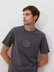 T-shirt regular z merceryzowaną bawełną - ciemnoszary. Szare t-shirty męskie Reserved, l, bez wzorów, z bawełny, bez kołnierzyka. W wyprzedaży za 45.99 zł.