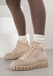 Ciemnobeżowe Botki Vices Typu Trapery na Platformie z Tłoczeniem i Aplikacją Gioselda. Brązowe śniegowce i trapery damskie Renee. Za 84.99 zł.