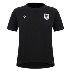 Kostium kąpielowy damski Albania Favignana 2024/25. Czarne koszulki sportowe damskie Macron, bez wzorów, sportowe, bez kołnierzyka. Za 196.00 zł.