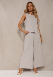 Szary Komplet z Bawełny Spodnie Culottes i Luźny Top Tinelia. Szare spodnie materiałowe damskie Renee, s, z aplikacjami, z bawełny. Za 54.99 zł.