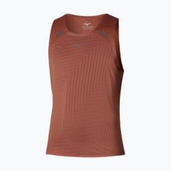Koszulka do biegania męska Mizuno Tech Light Tank. Brązowe koszulki sportowe męskie Mizuno, m, bez wzorów, ze skóry, bez kołnierzyka, bez ramiączek, do biegania. Za 299.99 zł.
